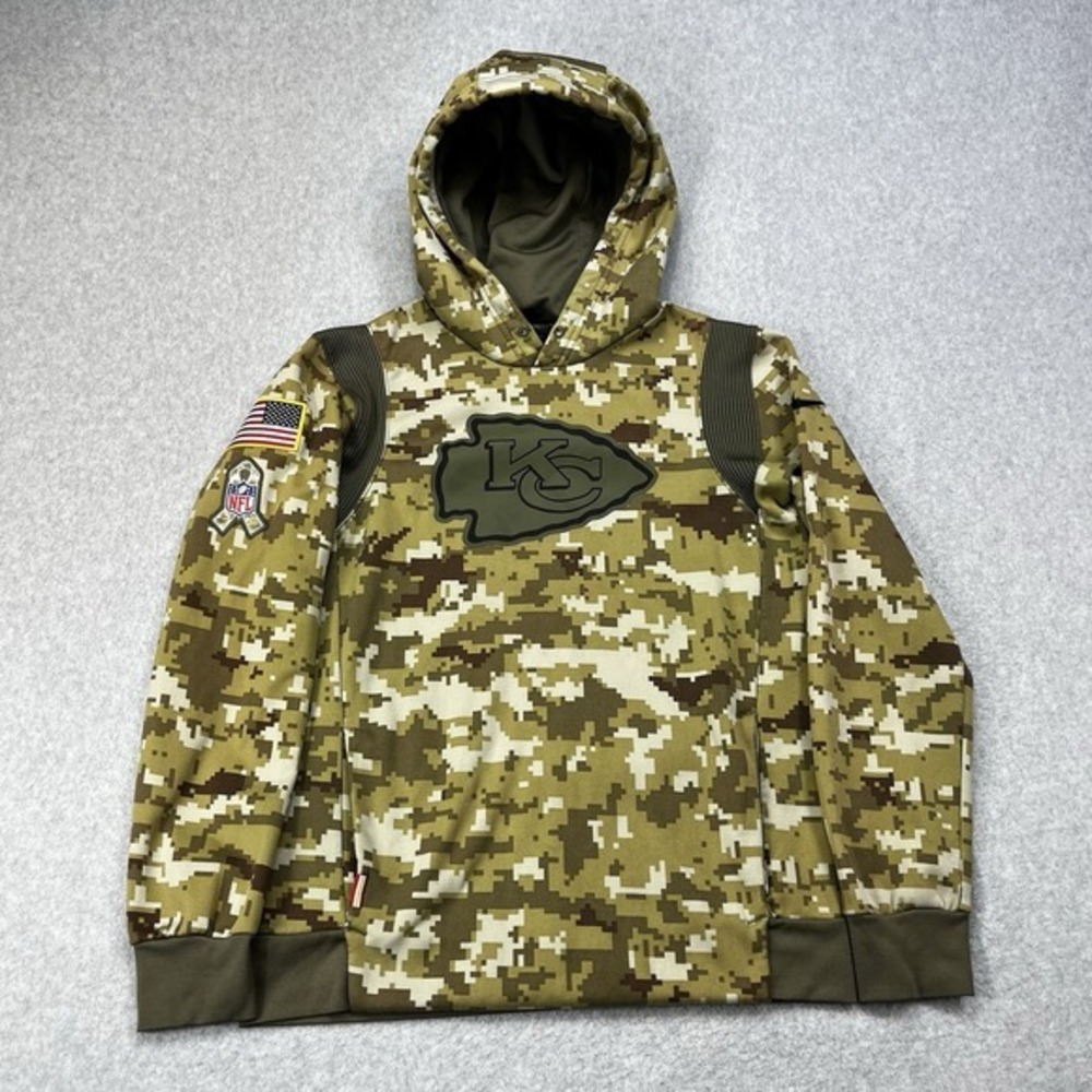 Nike Kansas City Chiefs Hoodie Small Green Camo Salute To Service On Field NFL